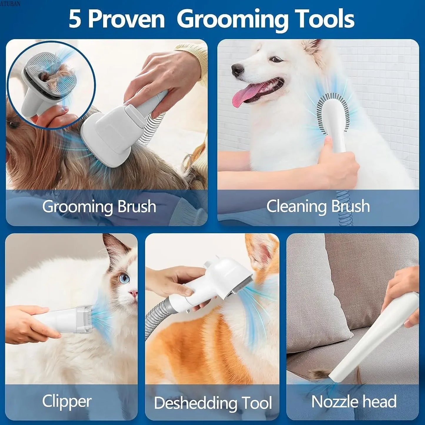 Dog Grooming Vacuum & Pet Grooming Kit - Tailtreasures